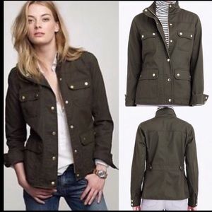 J. Crew Relaxed Boyfriend Field Jacket Olive Green Waxed Cotton